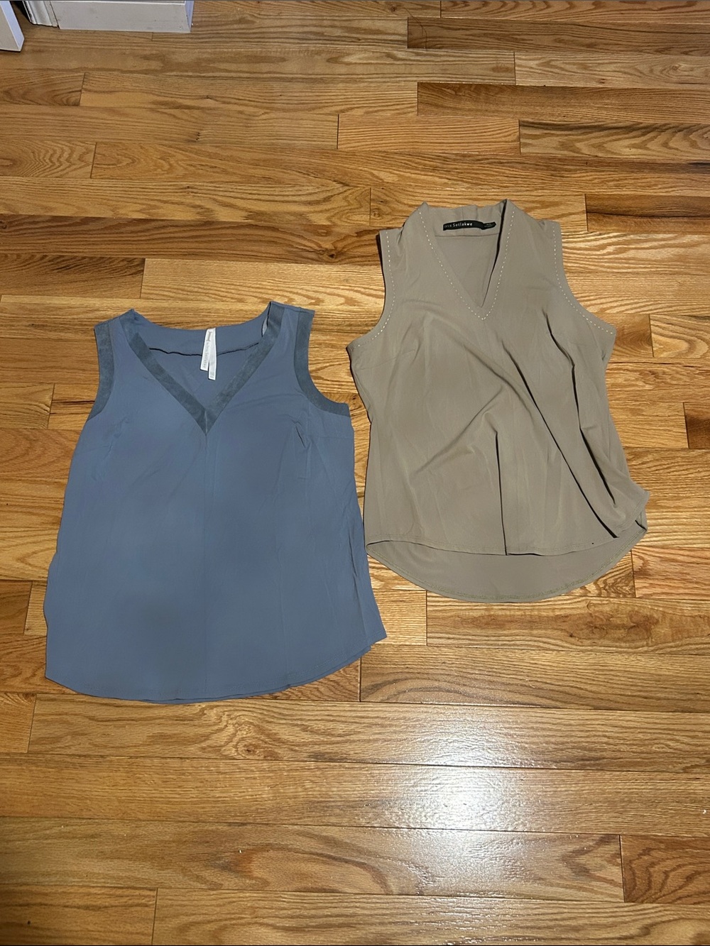 Iris Setlakwe Sleeveless V-Neck Camisoles - Blue and Taupe